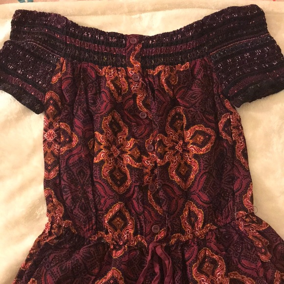 Orange Purple Burgundy Maroon Printed Off the Shoulder Cropped Romper Jumpsuit🧡 - Picture 4 of 11